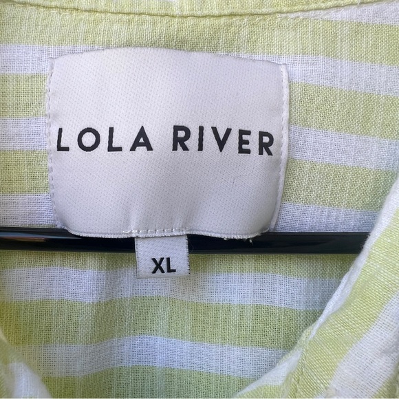Lola River Anthropologie Striped Button-Up Shirt Green White Women's Size XL - Picture 5 of 14